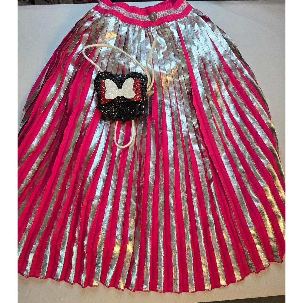 Disney Girls Pink Silver Metallic Pleated Skirt‎ Minnie Mouse Crossbody Bag